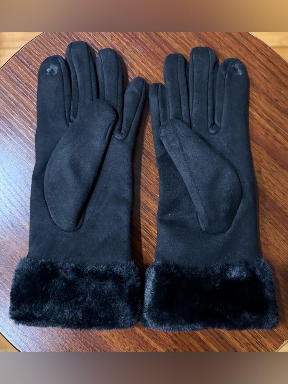 Black Faux Suede Women's Winter Gloves with Fur Cuff & Touchscreen Fingertips